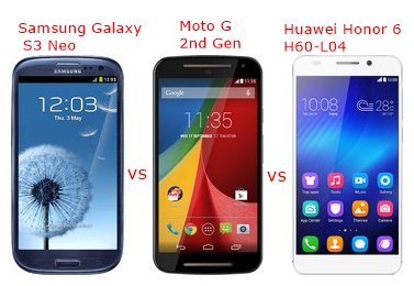 Mobile Comparison: Samsung Galaxy S3 Neo vs Moto G vs Honor 6
