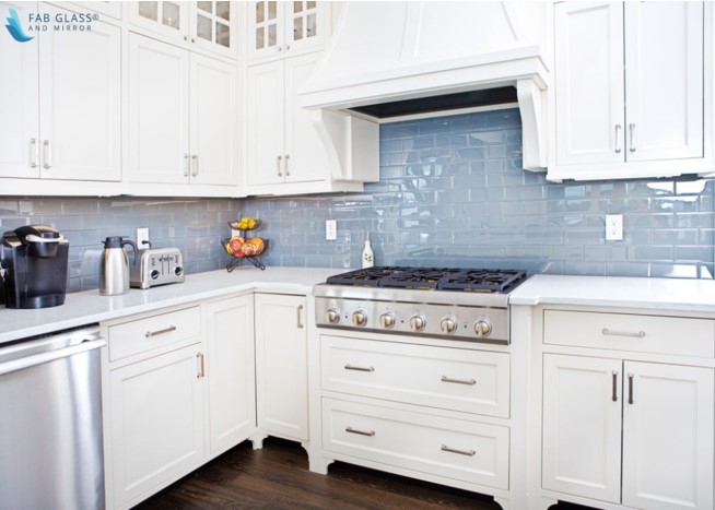 Mirrored glass tile backsplash