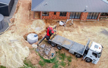 Septic tank being installed at a house build site