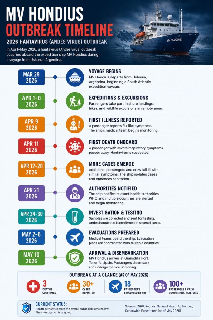 MV Hondius virus outbreak timeline