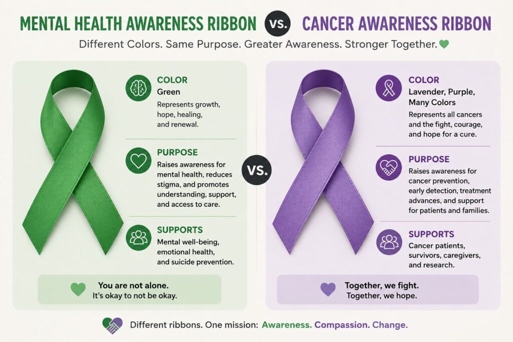 Mental Health Awareness Ribbon vs Cancer Awareness Ribbon