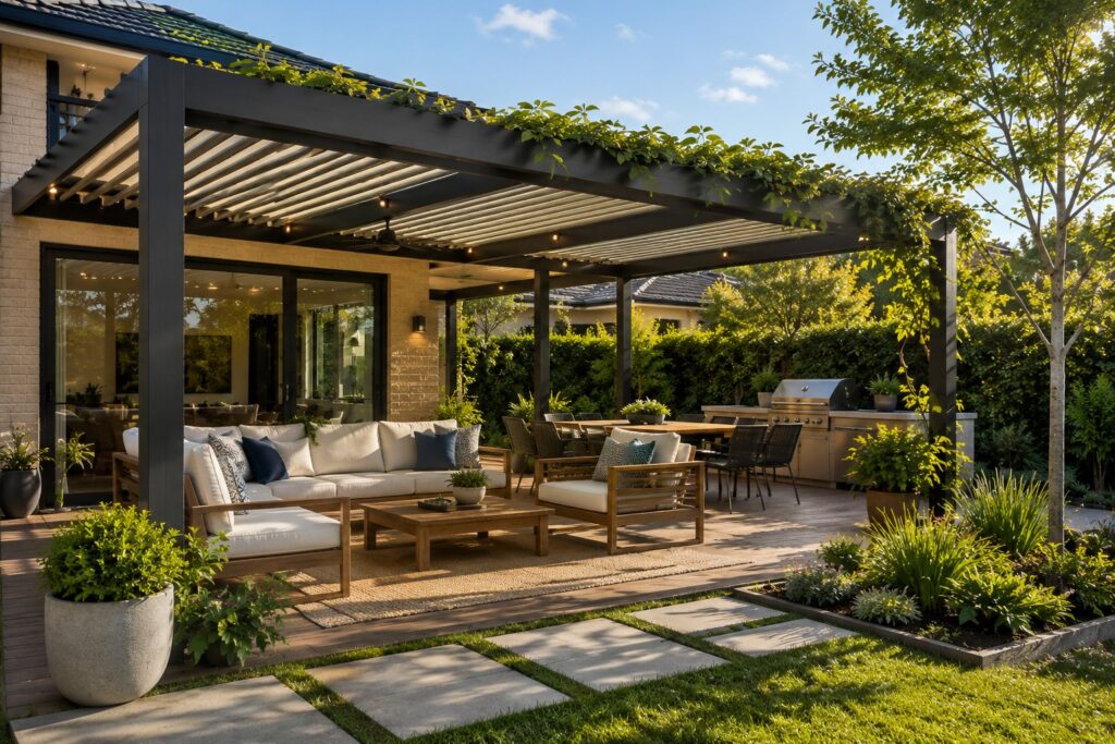 Pergola with shaded outdoor living area