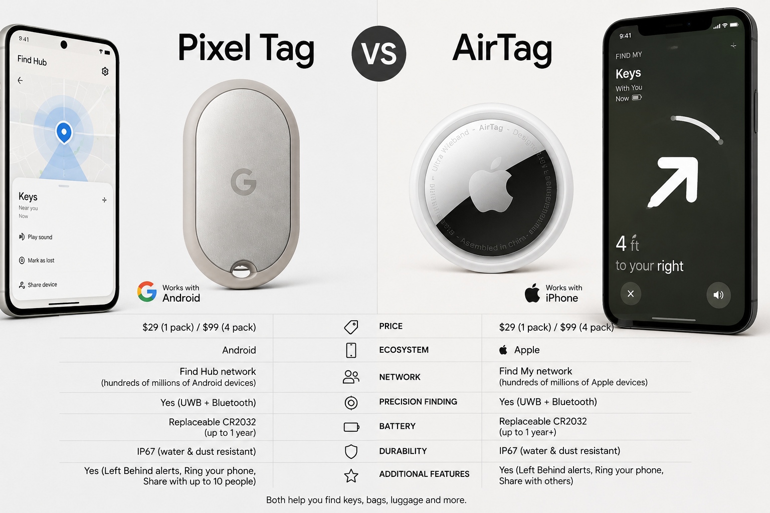 Google Pixel tag bs Apple Airtag